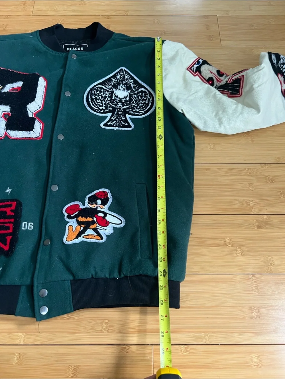 Reason Green & Cream Patchwork Varsity Bomber Jacket
